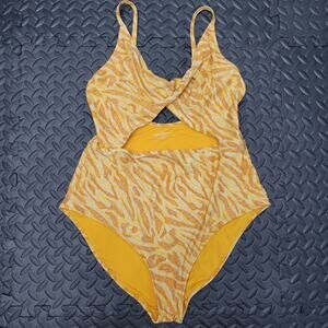 Aerie One Piece Swimsuit Large Cut Out Zebra Print Summer Vacation Beach Resort